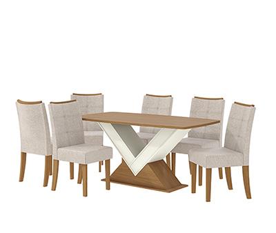 Conj Mesa Amora c/ tampo e 6 Cadeiras Elva