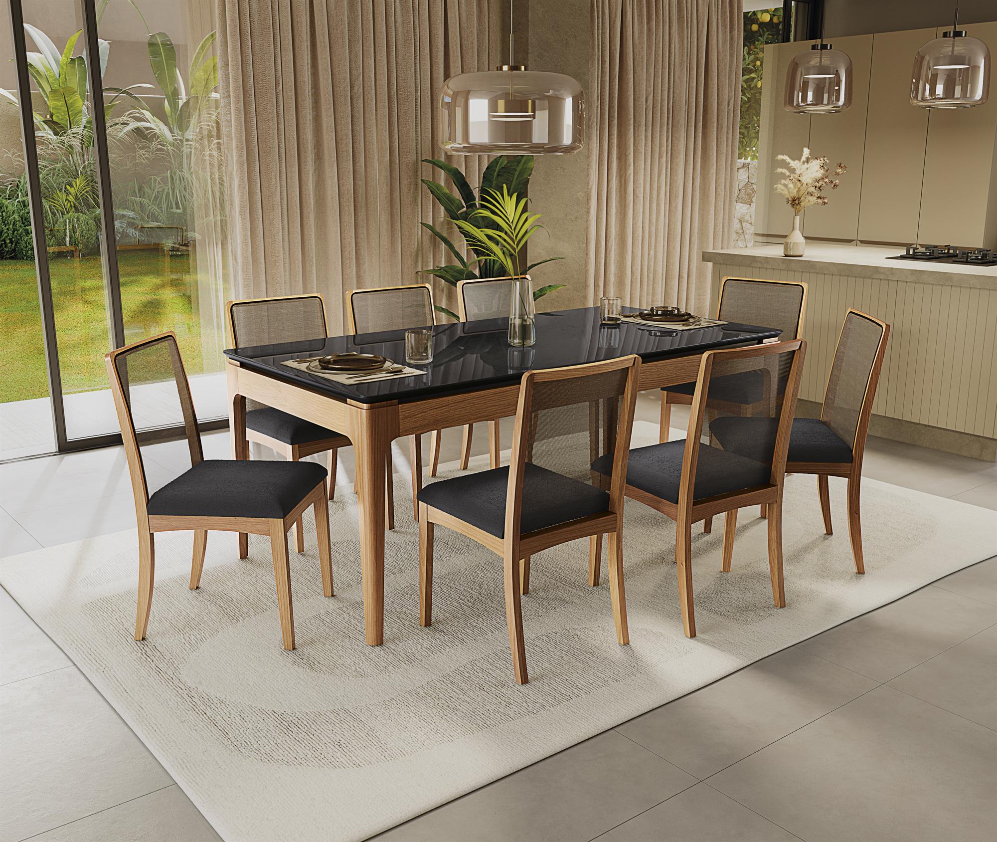 Conj Mesa Mira c/ tampo e 8 Cadeiras Lara