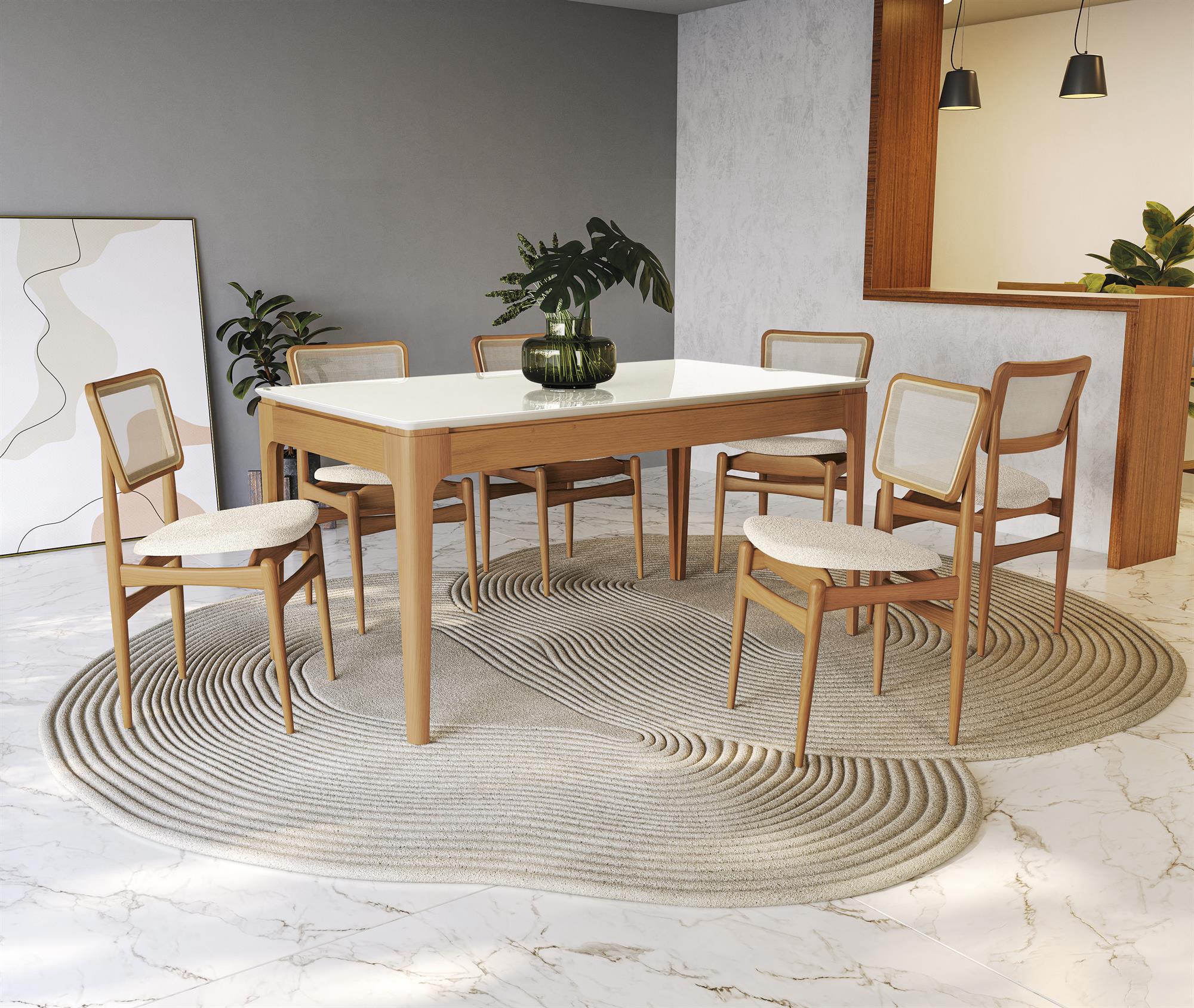 Conj Mesa Mira c/ tampo e 6 Cadeiras Stela