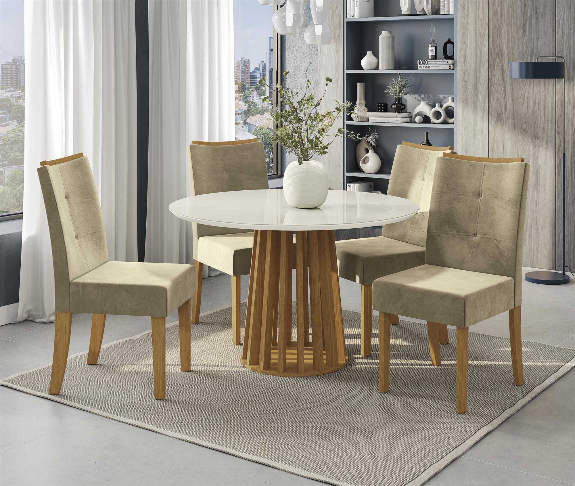 Conj Mesa Lavanda c/ tampo e 4 Cadeiras Elva