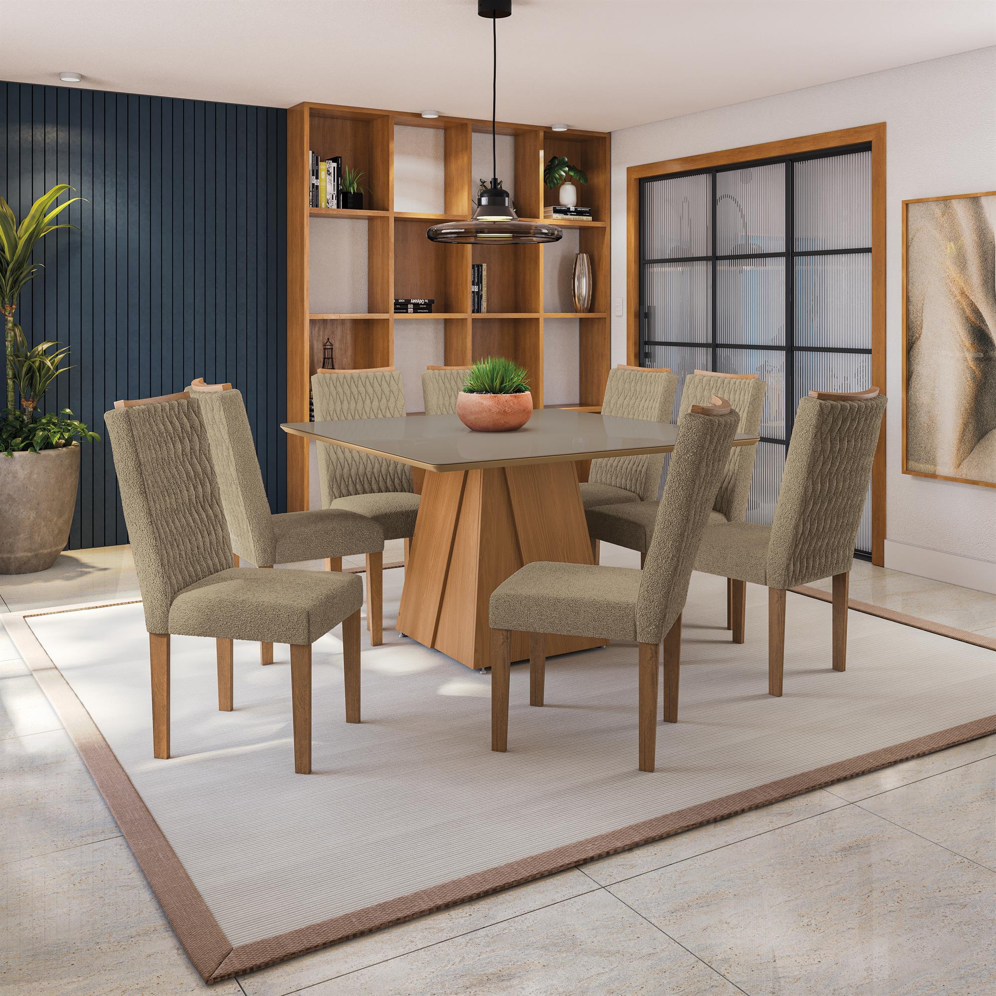 Conj Mesa Dalia c/ tampo e 8 Cadeiras Aura
