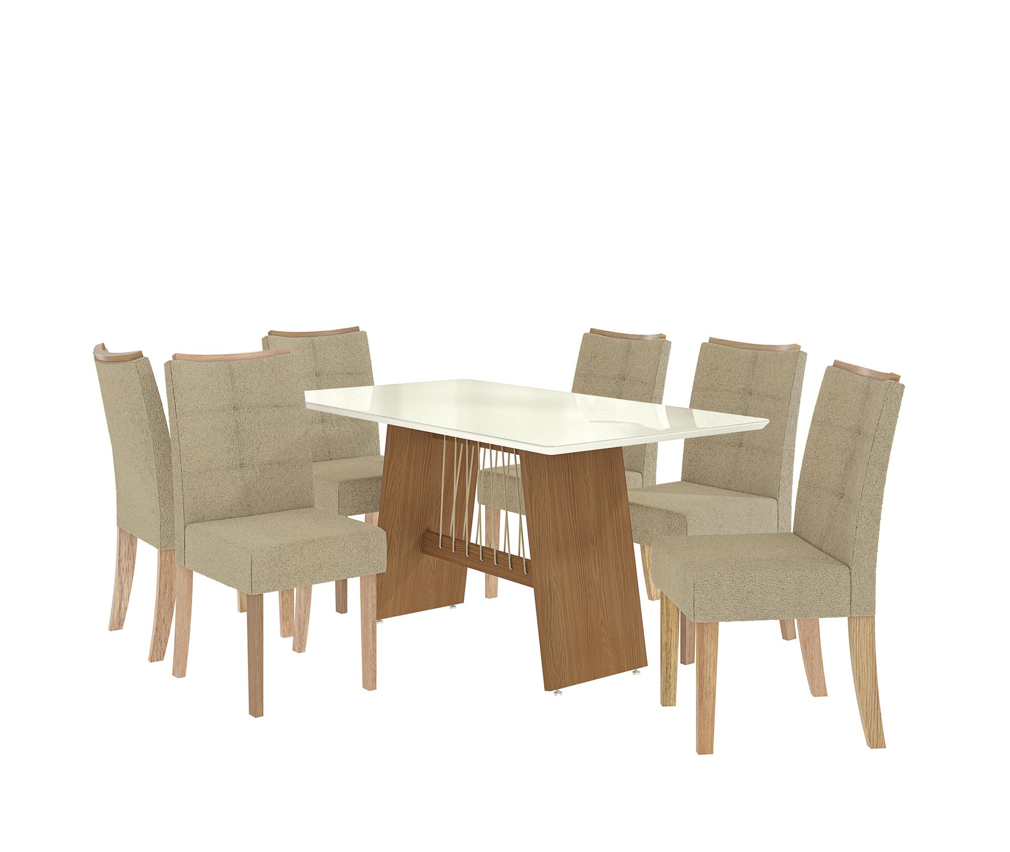 Conj Mesa Damiana c/ tampo e 6 Cadeiras Elva